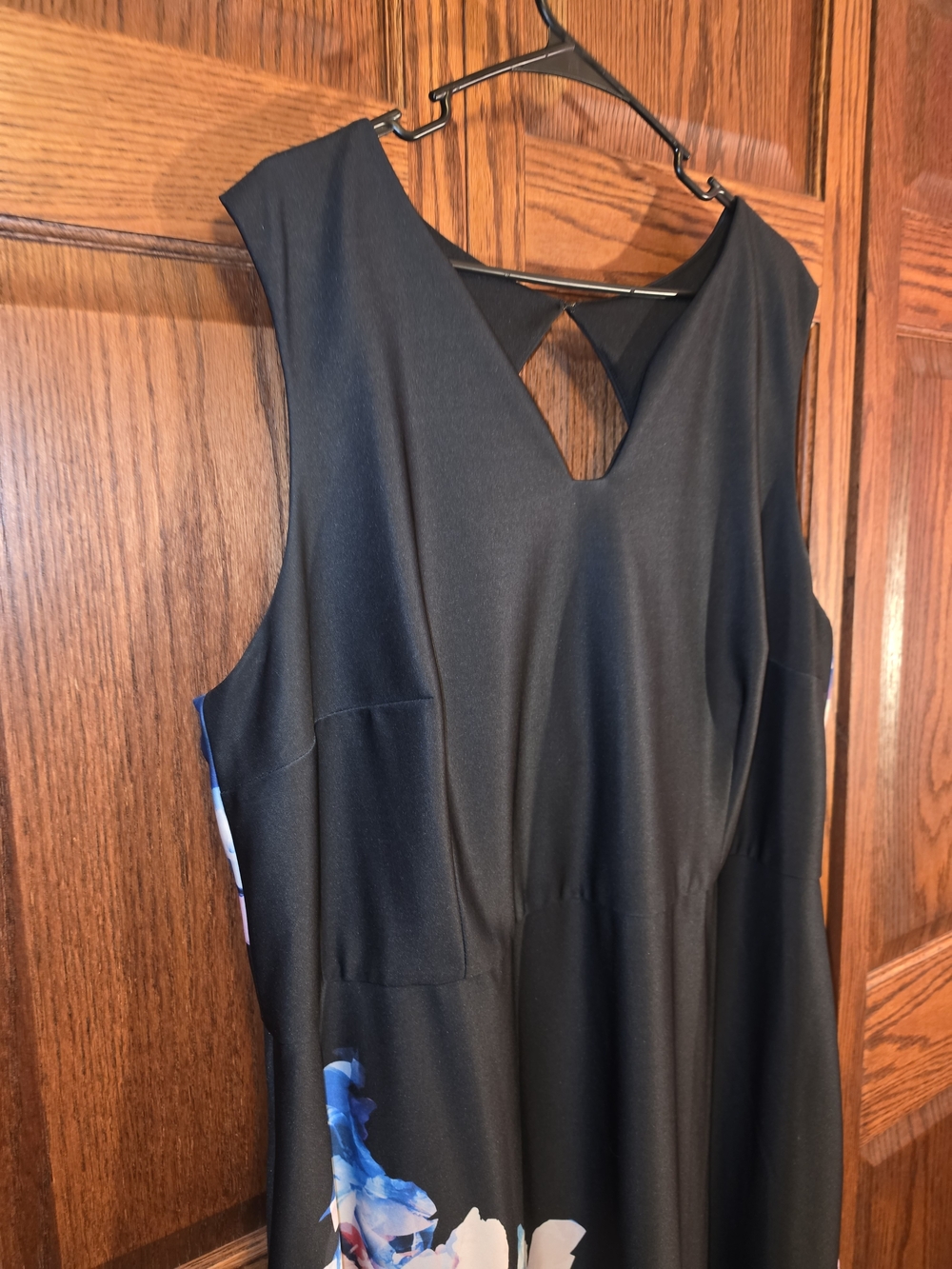 julia jordan Black Midi Dress with Blue & White Floral Detail